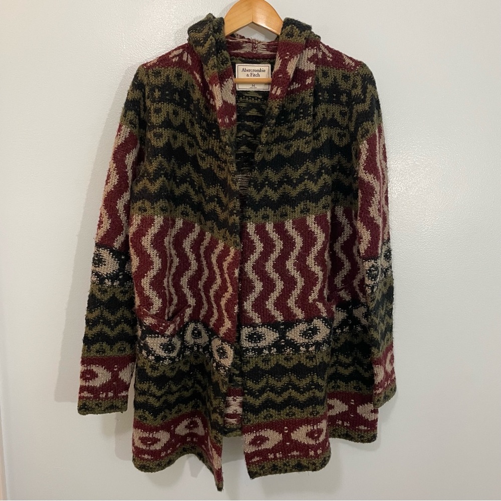 Abercrombie & Fitch Multicolor Western Wool Blend Hooded Open Cardigan M